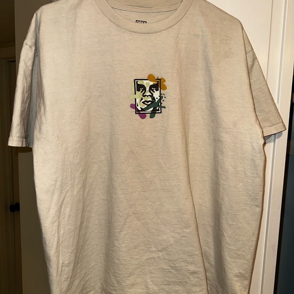 Obey Cream Short Sleeve Tee with Graphic Design